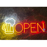 Letrero Led Neon Open Abierto Bar Cerveza Ancho55cm Luminoso