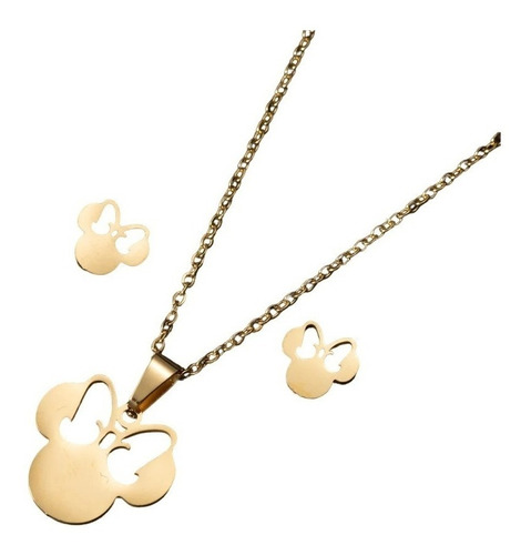 Set Collar + Aros Minnie Mouse Baño Oro 18k Joyas Niña Mujer