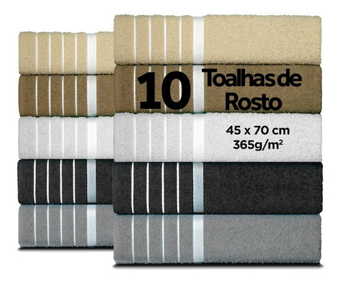 Kit 10 Toalhas De Rosto - 45x70 - 360g/m Neutra