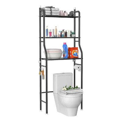 Estante Baño Mueble Organizador De Baño 3 Niveles Toallero Negro Con Repisas | Envío gratis
