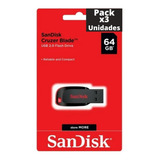 Pack X3 Pendrive Sandisk 64 Gb Pen Usb 2.0 Somos Mayoristas