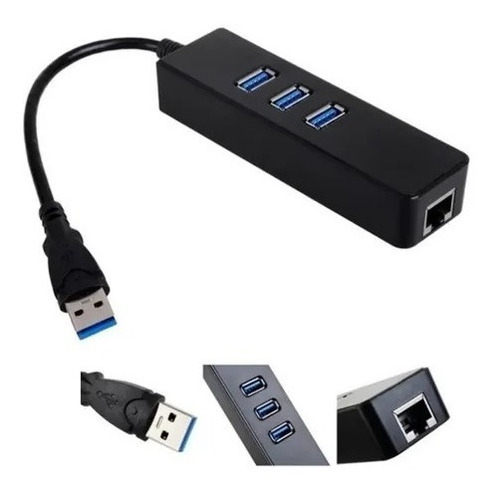 Hub Usb 3 Portas 3.0 + Internet Porta Rj45 Ethernet Giga