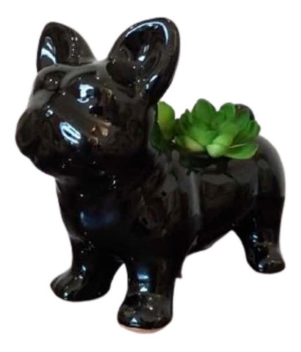 Maceta Perro Bulldog Negro Minimalista Mascota Decoración