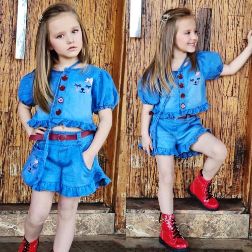 Conjunto Infantil Feminino Moda Blogueirinha Luxo Jeans 