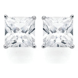 Aros Diamante Cubic Cuadrado Grandes 9 Mm, Plata 925