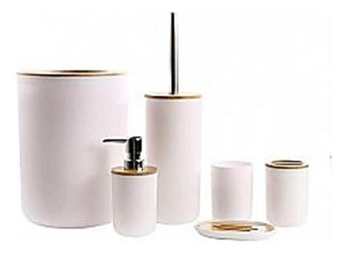 Set Baño Plastico Bambu X6 Cesto Dispenser Escobilla Jabon. 