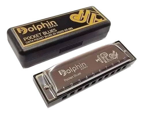 Gaita Profissional Dolphin Pocket Blues Em Dó 10 Furos