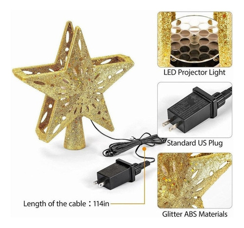 Árbol De Navidad Topper Estrella Con Proyector Led Luz Plata