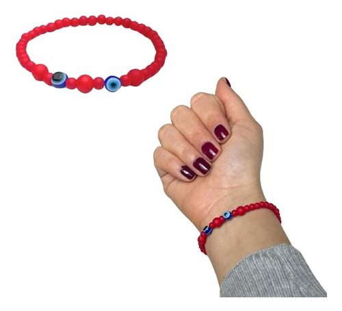 Pulsera Mujer Modelo Energía, Rojo Con Ojos Turcos