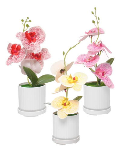 Kit Com 2 Vasos De Flores Orquídeas Artificiais 30 Cm Decor