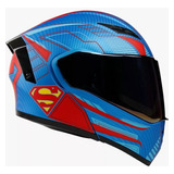 Casco Kov Dc Estelar Superman Azul Abatible Luz Led