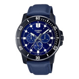 Reloj Hombre Casio Mtp-vd300bl-2e Azul Análogo Color Del Bisel Negro Color Del Fondo Azul Marino
