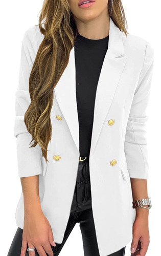 A Saco Blazer Cuello Solapa Mujer Juvenil Oficina Color Sóli