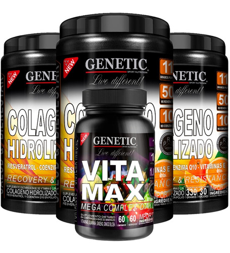 3 Colágeno Hidrolizado Flex Resveratrol Q10 Vita Max Genetic