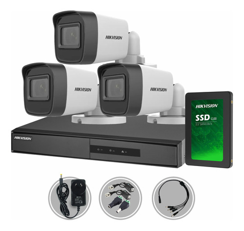 Kit Seguridad Cctv Dvr 4ch Hikvision 720p + Disco + 3 Camara