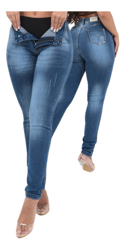 Calça Jeans Cinta Modeladora Super Lipo Lycra Empina Bumbum 