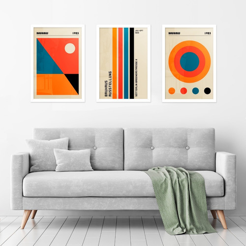 Set Cuadros Bauhaus Decorativos Abstractos Living 35x50cm 