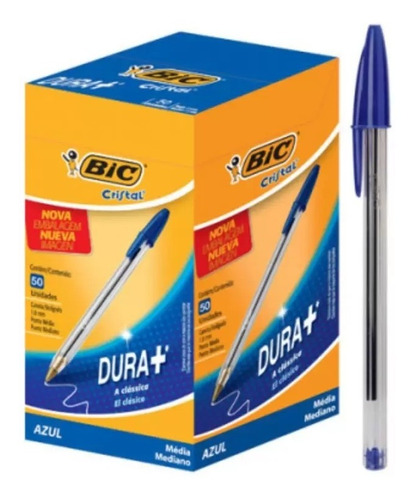 Caneta Bic Azul Esferográfica Cristal Com 50 Unidades