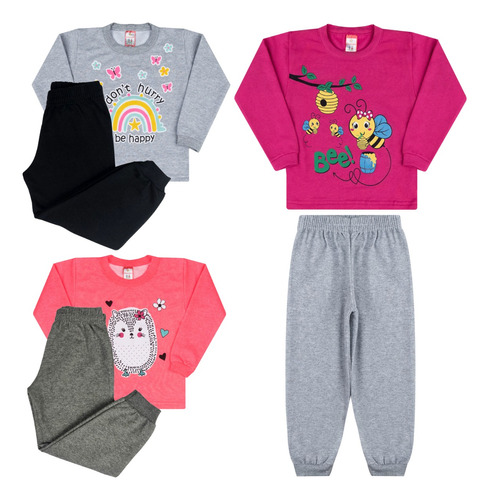 Kit 3 Conjunto Lote Menina Moletom Infantil Criança Roupa