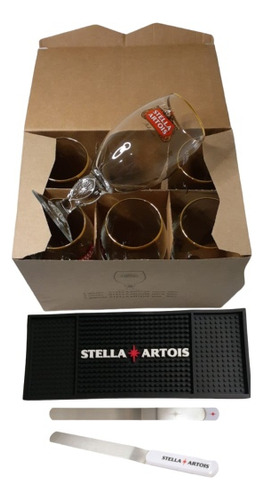 Caja 6 Copas Stella Artois + Esterilla + Daga Corta Espuma