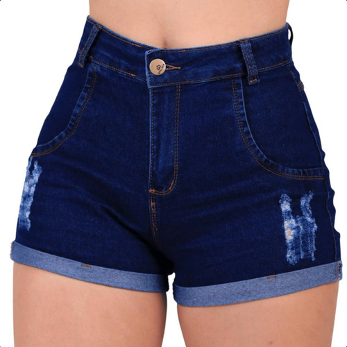 Short Jeans Feminino Com Lycra Levanta Bumbum Destroyed