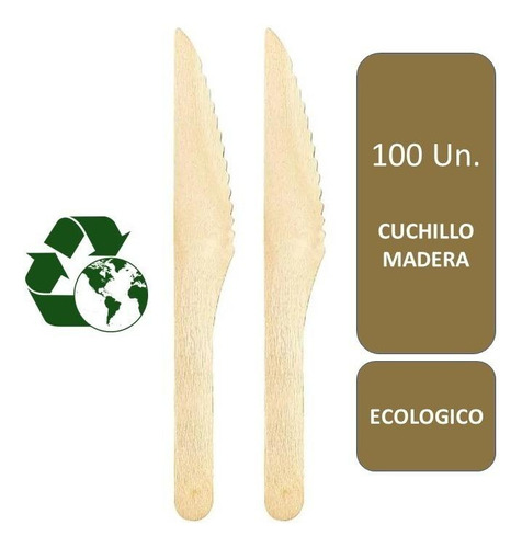 100 Cuchillos Cubiertos De Madera Desechables Ecológico