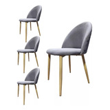 Pack X4 Silla Sitial Tela Lino Nordic Estructura De La Silla Gris