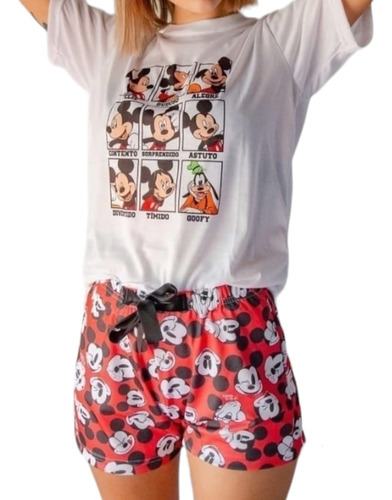 Pijama Verano Adultos Mickey Rojo