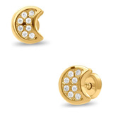 Broqueles Media Luna Oro Amarillo 14k Zirconias