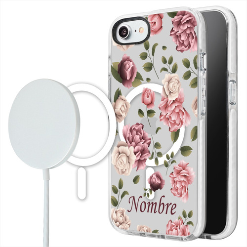 Funda Para iPhone Magsafe Con Flores Personalizada Tu Nombre