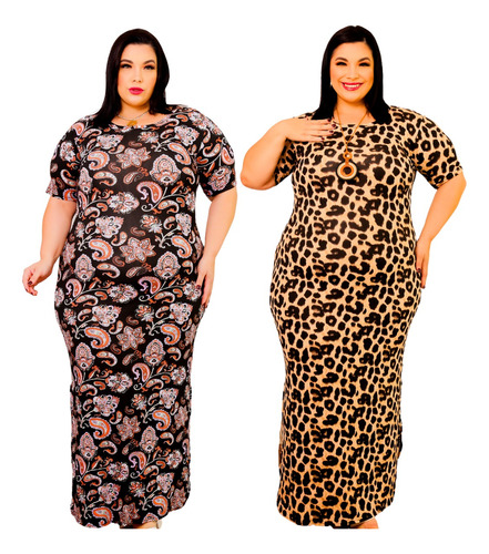 2 Vestidos Longos Midi Plus Size Atacado Evangélico 44 Até60