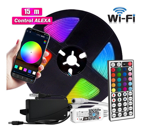 Fita Led 5050 Rgb Wifi 15mt 16 Núcleos + Fonte + Controle