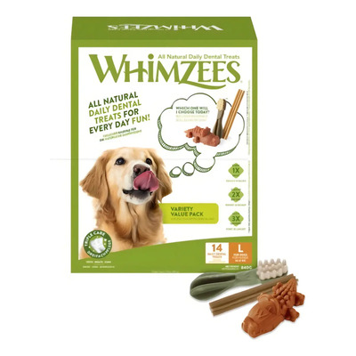 Premios Whimzees Variety Value Pack L 14 Dental Treats 840g | Envío gratis