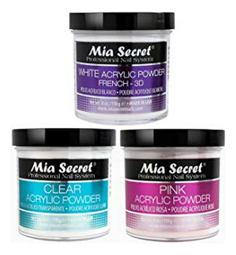 Mia Secret Juego De 3 Piezas De Polvo Acrílico De 4 Oz, Rosa