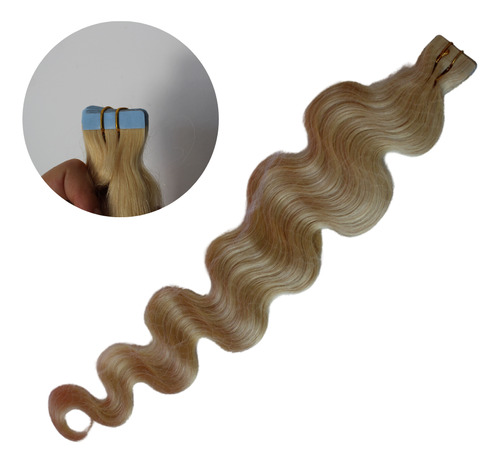 40 Extensiones Tape Natural Humano 24 Rubia Ondulada