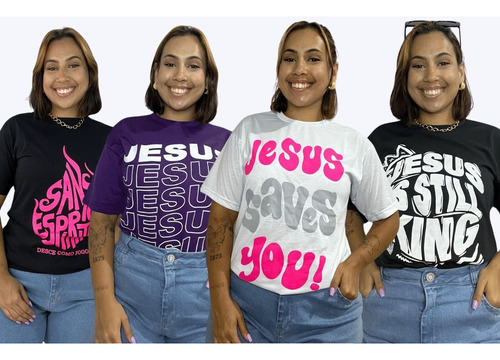 Blusa T-shirt Feminina Moda Evangélia Kit 4 Pçs Atacado