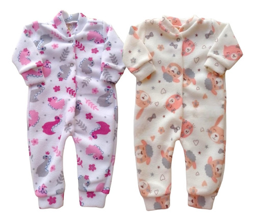 2 Peças - Macacão Tecido Soft Plush Bebê Pijama Inverno Frio