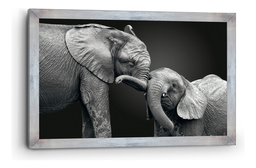 Cuadro Canvas Marco Clásico Elefantes Byn Mamá 90x140cm
