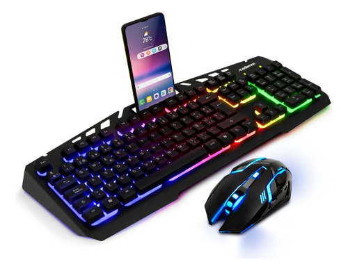 Redlemon Mouse Y Teclado Gamer Alámbrico Usb Con Luz Led Para Pc Gaming, Teclado Semi Mecánico Con Soporte Para Celular, Mouse Gamer 4 Niveles De Dpi, Kit Gamer Plug & Play Compatible Con Windows