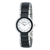 Reloj Bulova Mujer Diamante Plateado/negro 98p127 Cuarzo Nác