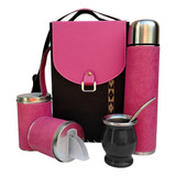 Set Matero Kit Equipo Completo Rosa Fucsia Forrado Eco Cuero