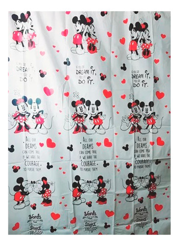 Cortina De Baño Mickey Minnie  Protector Ganchos Antihongos 