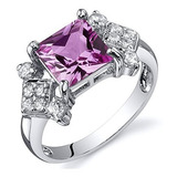 Creado Anillo De Talla Princesa De Zafiro Rosa De Plata Este