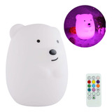 Lámpara Velador Infantil Silicona Luz Noche Oso Rgb Remoto 