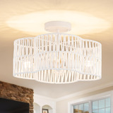 Lmpara Rattan Semi Flush Mount, 4 Luces, 15puLG, Forma Quatr