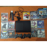 Playstation 3 Slim 250gb + 11 Juegos Físicos, Cámara Y Move