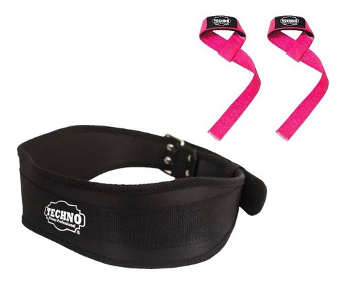 2 Pack Gym: Cinturón Cómodo Blando + Par Straps Mujer Rosas