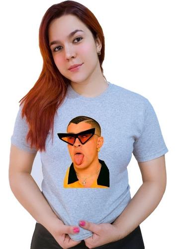 Polera Dama Estampada 100%algodon Cabeza De Bad Bunny