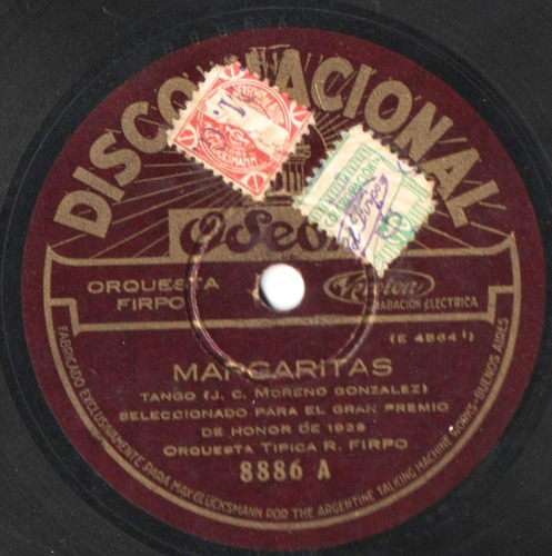 Disco Tango Pasta 78 Rpm Orq. Típ. Roberto Firpo Margaritas