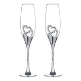 Set De 2 Copas Champagne Plata Corazón Brindis Boda Aniversa